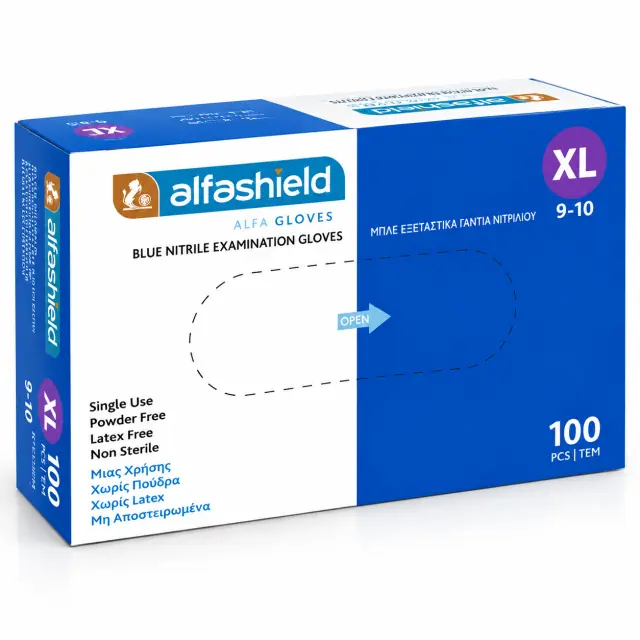 Karabinis Medical Alfashield Alfa Gloves Γάντια Νιτριλίου Χωρίς Πούδρα σε Μπλε Χρώμα 100τμχ XLARGE