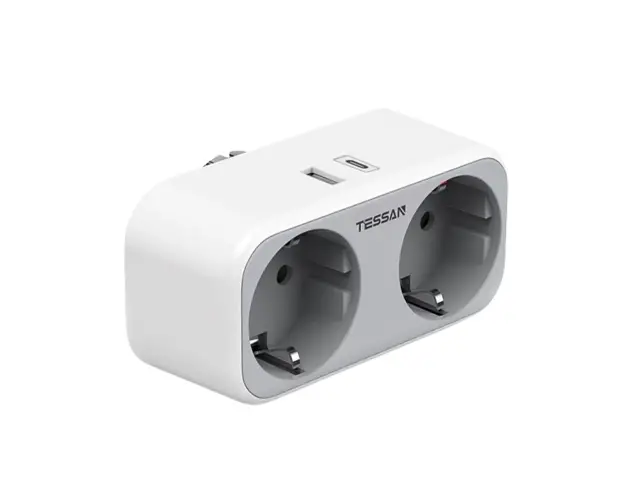 Πολύπριζο Τοίχου Tessan 4 σε 1 (TS-WS02DE01) - 2x Schuko, 1x USB- Α, 1x USB-C - White TS-WS02DE01