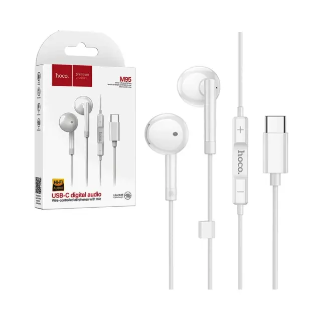 Hands Free Hoco M95 Earphones Stereo USB-C Συμβατά με Όλες τις Συσκευές USB-C Άσπρο 1.2m