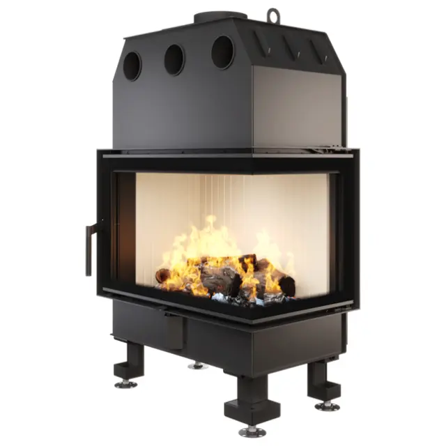 Ενεργειακό Τζάκι Ξύλου Γωνιακό 15.1kW Energy 75х50x47R ECO - Saven Χρώμα κεραμικής επένδυσης Λευκό 2
