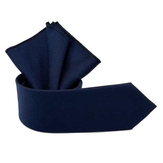 Μπλε Γραβάτα Oxford 6,5 cm με Ασορτί Μαντήλι 2