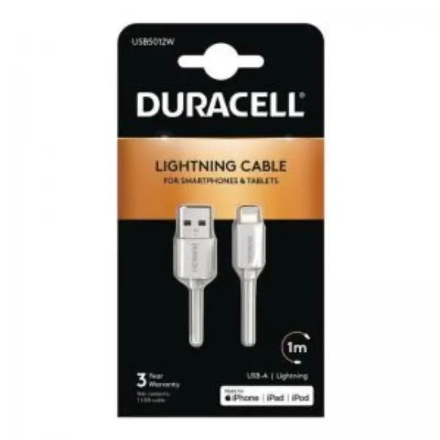 Καλώδιο Σύνδεσης USB 2.0 Duracell USB A σε MFI Lightning 12W 1m Λευκό N24624 3