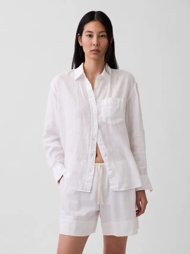 Γυναικείο Πουκάμισο Oversized απο 100% Λινό Ύφασμα New off white