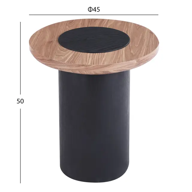 ΤΡΑΠΕΖΑΚΙ ΣΤΡΟΓΓΥΛΟ ΒΟΗΘΗΤΙKΟ FB918434.05 MDF TOP ΚΑΡΥΔΙ & ΒΑΣΗ ΜΑΥΡΗ Φ45x50Υεκ 3