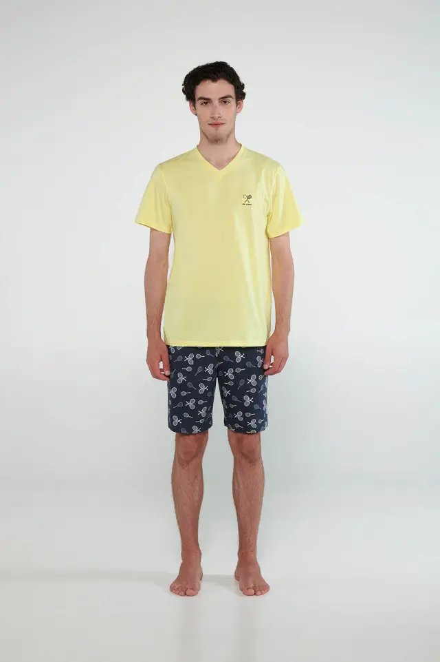 Uomo Di Vamp Ανδρική Βαμβακερή Πιτζάμα Tennis Rackets Yellow Iris - XL