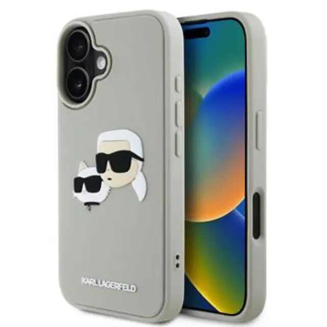 Karl Lagerfeld 3D Rubber Double Heads Case for iPhone 16 Beige