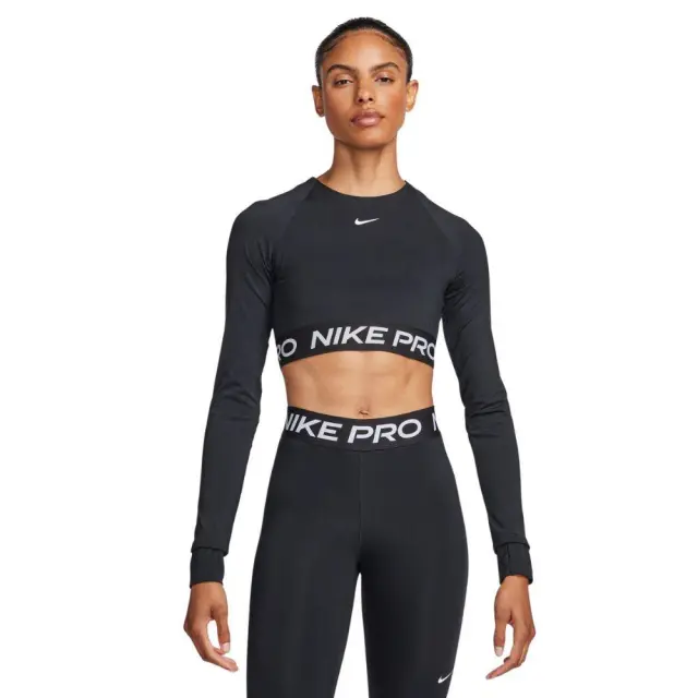 Nike Pro Long Sleeve Crop Top (FV5484-010) - Μαύρο - M