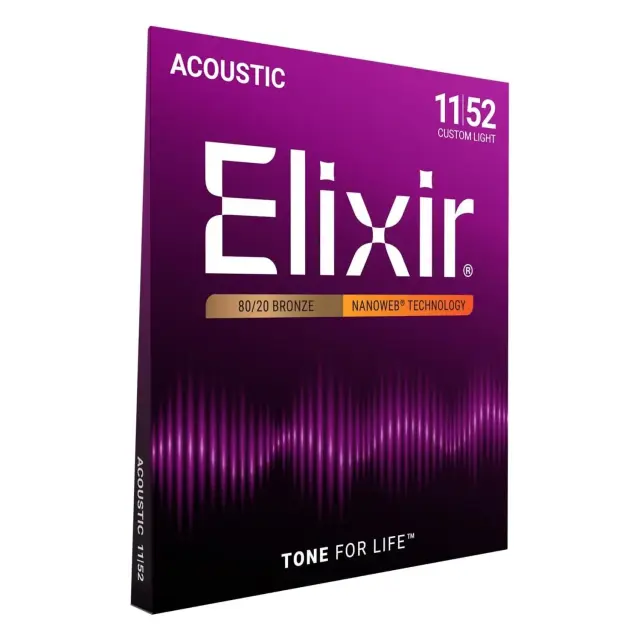 Elixir 11027 Nanoweb 80/20 Bronze Custom Light Χορδές Ακουστικής Κιθάρας 11-52