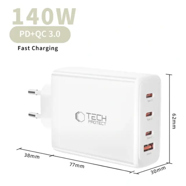 Tech-protect Nc140w-gan 4-port Network Charger Pd 140w / Qc3.0 White 2