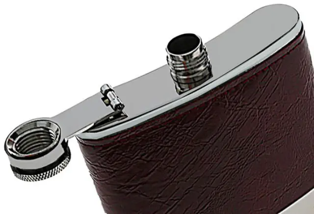 Hip Flask Φλασκί Ποτού Leather Red Brown Καφέ (F010) - 210ml 3