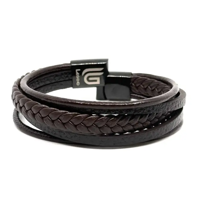 Καφέ Δερμάτινο Βραχιόλι Unisex 21 cm 3