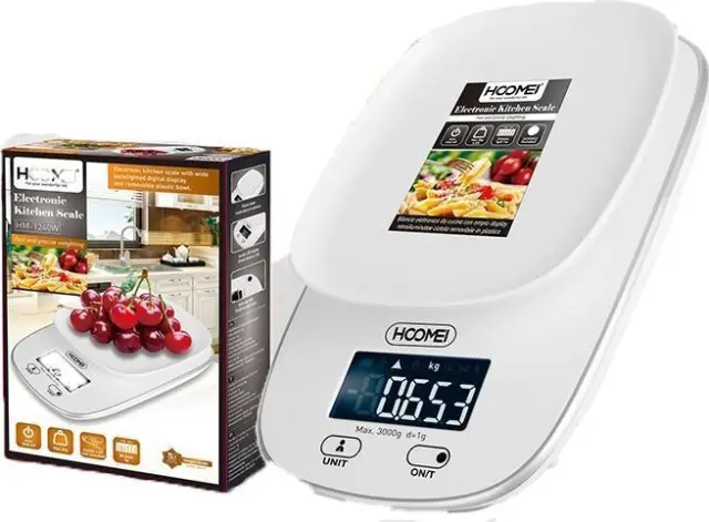 Hoomei HM-1240W Ψηφιακή Ζυγαριά Κουζίνας 1gr/3kg Λευκή 2
