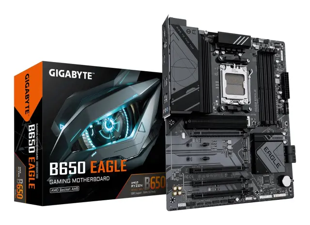 GIGABYTE B650 EAGLE Motherboard - AMD Ryzen 9000 Series CPUs, 1222 Phases VRM, up to 7600MHz DDR5 (OC), 1xPCIe 5.0 2xPCIe 4.0 M.2, GbE LAN, USB 3.2 Gen 2