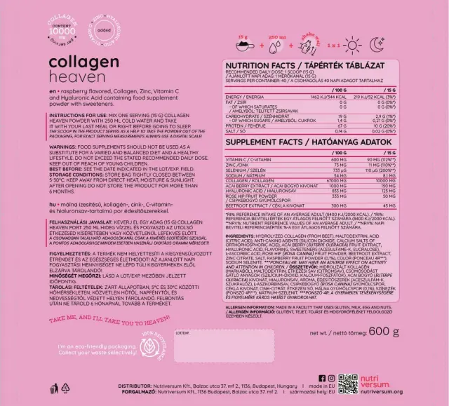 Nutriversum Collagen Heaven Raspberry, 600 g 2