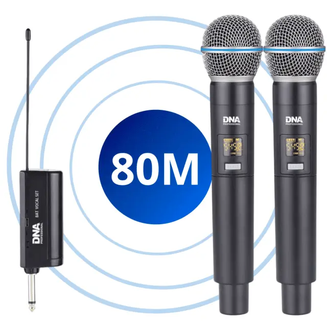 DNA BAT DUAL VOCAL SET wireless system battery-powered 2x handheld microphone receiver UHF 518-542 MHz anti-roll ring 6.35 mm jack - 3.5 mm jack adapter 2x windscreen