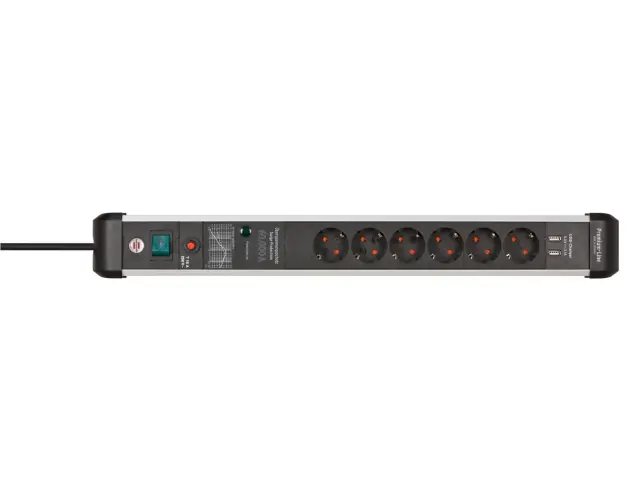 Πολύπριζο Ασφαλείας Premium Protect Line Brennenstuhl - 6x Schuko - 2x USB-A - 60000A - Με Διακόπτη On/Off - Καλώδιο 3m - Ασημί / Μαύρο150140 2