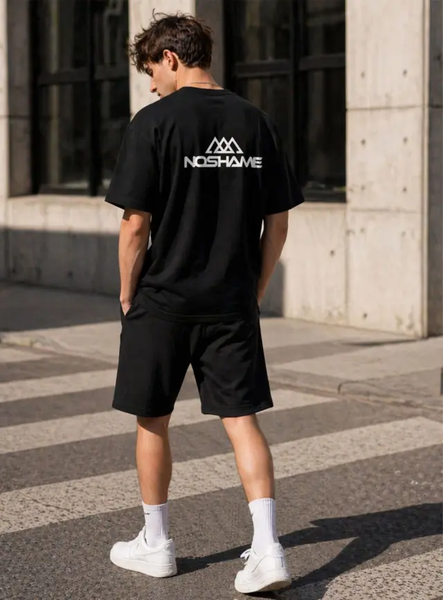 Noshame® Σετ T-shirt Oversized & Βερμούδα Μαύρο με τύπωμα - 752619 - XXL