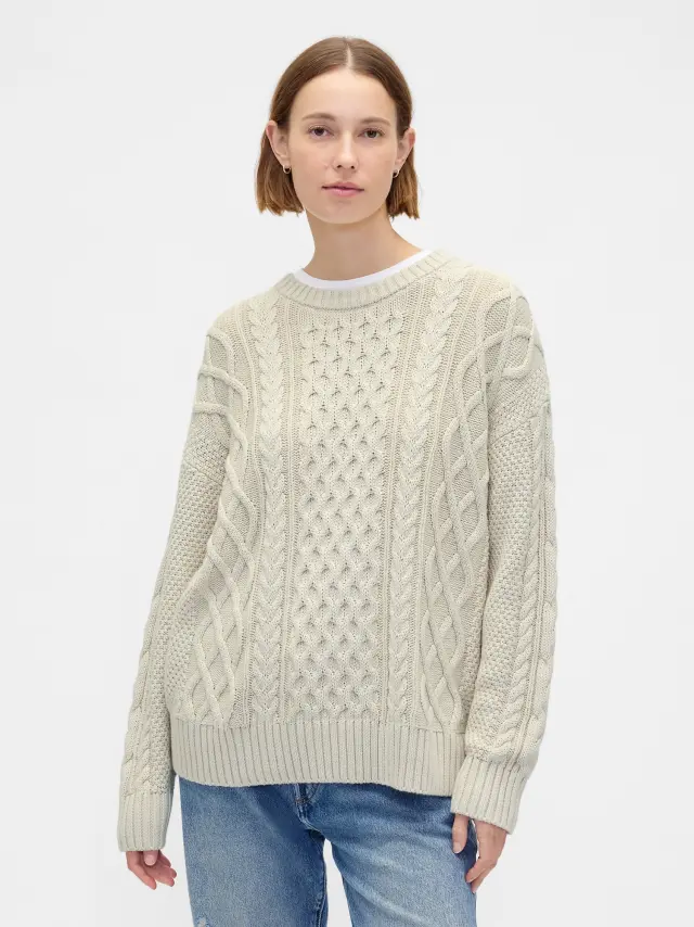 100% Βαμβακερό Oversized Cable-Knit Πουλόβερ Chino beige - XL