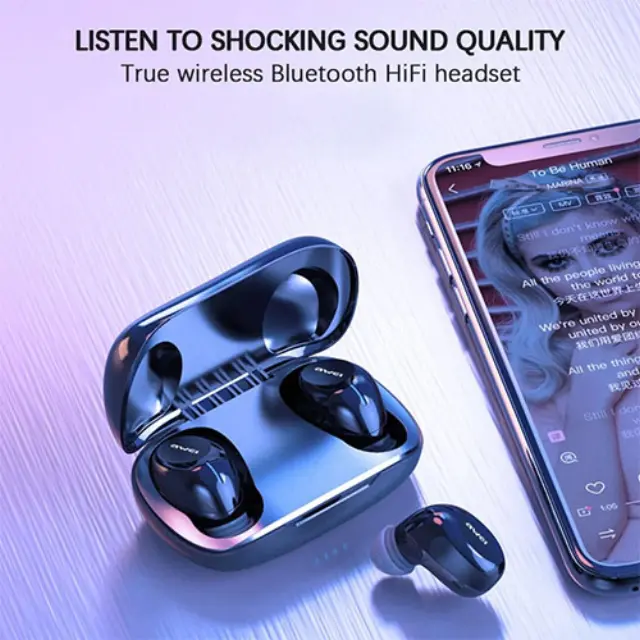 Awei T20 In-ear Bluetooth Handsfree Ακουστικά με Αντοχή στον Ιδρώτα και Θήκη Φόρτισης Μαύρα 2