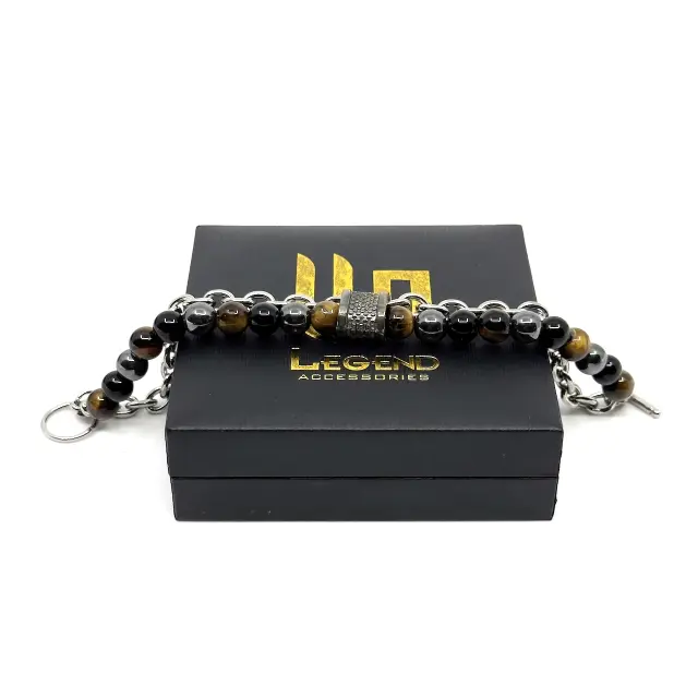 Tiger Eye Βραχιόλι Ανοξείδωτο Ατσάλι με Αλυσίδα 3