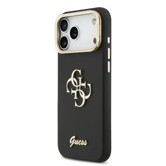 Guess PU Grained 4G Logo Stand Camera Frame Case for iPhone 17 Pro Max Black 2