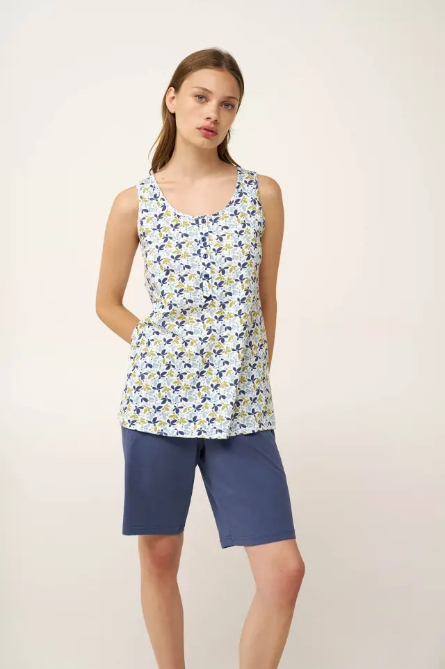 Αμάνικη Γυναικεία Βαμβακερή Πυτζάμα Vamp 24371 BLUE CROWN