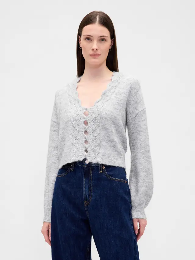 Κοντή Ζακέτα με Χνούδι Heather grey