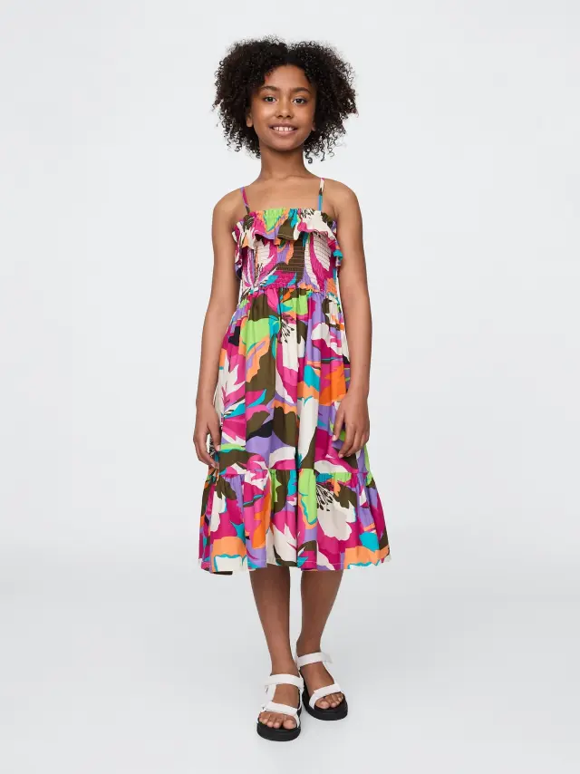 Παιδικό Smocked Ruffle Midi Φόρεμα Multi floral