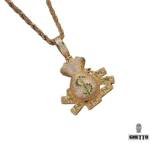 Ghetto Hip-hop Money Bag Pendant Necklace Gold
