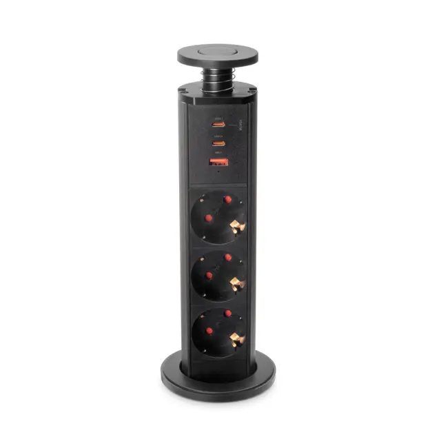 ΠΡΙΖΑ ΠΑΓΚΟΥ EMUCA ΠΤΥΣΣΟΜΕΝΗ 5021814 Φ-60ΜΜ 3 ΣΟΥΚΟ & 2 USB-Α & 1 USB-C ΜΑΥΡΗ