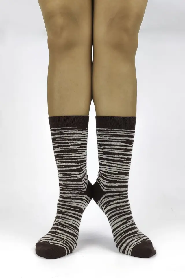 FMS Γυναικείες Κάλτσες Βαμβακερές Comfort Fit με Ριγέ Μοτίβο, Χρώμα Καφέ - ONESIZE 2