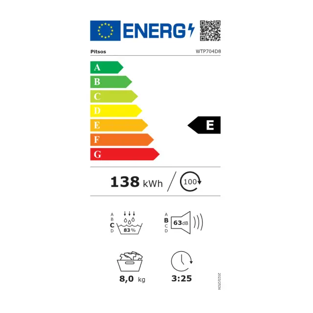ΣΤΕΓΝΩΤΗΡΙΟ 8kg WTP704D8 PITSOS (A++/E) 2