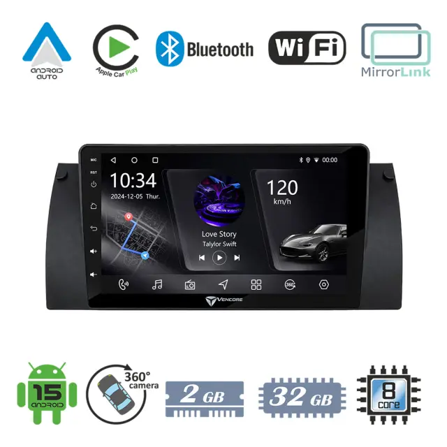 VenCore Οθόνη Multimedia Android 15 9" PX5S Octa-Core 2GB/32GB IPS με Πρόσοψη, CarPlay, Android Auto και Υποστήριξη Κάμερας 360° για Range Rover 2002-2009 – Μαύρη (3236-10005-0604B2)