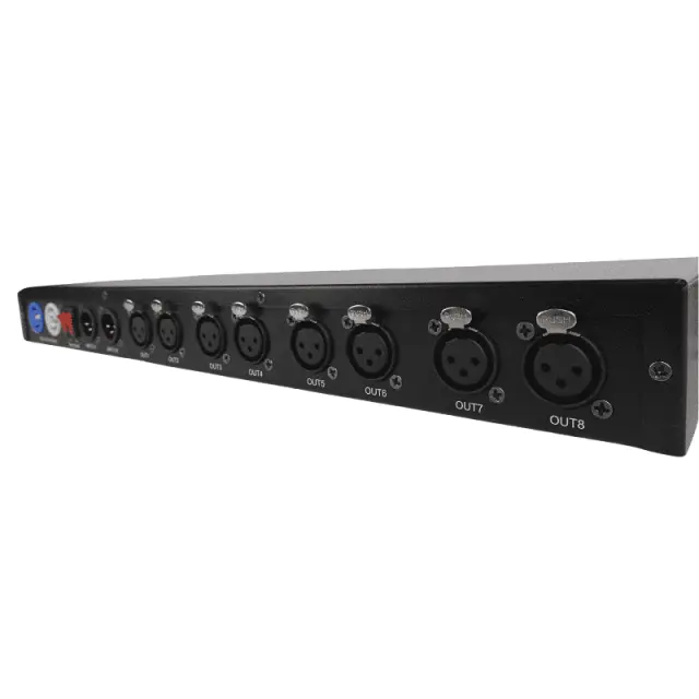 LIGHT4ME XSPLIT 2x4 DMX signal distributor splitter 8-channel 19” 1U rack two operation modes 3