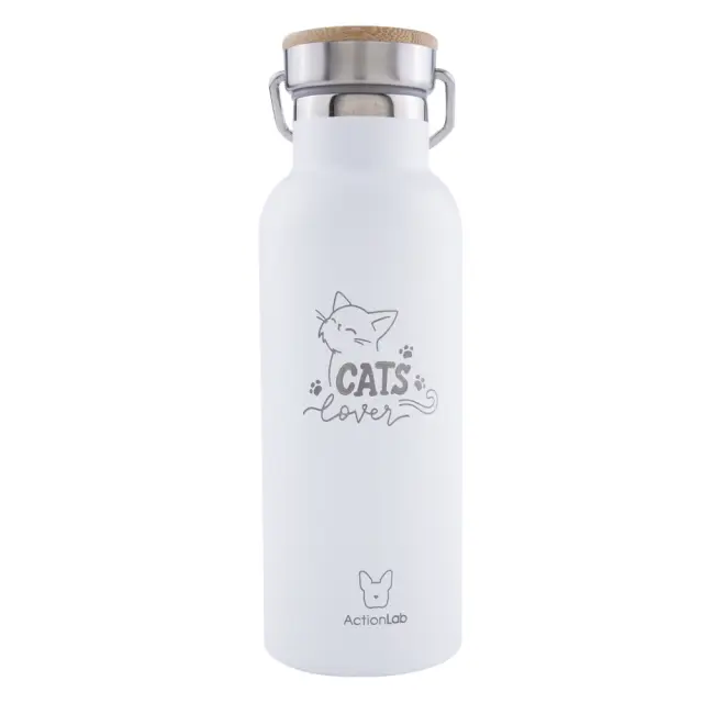 Eco Life Bamboo Thermos Bottle Λευκό Cats Lover 500ml Λευκό