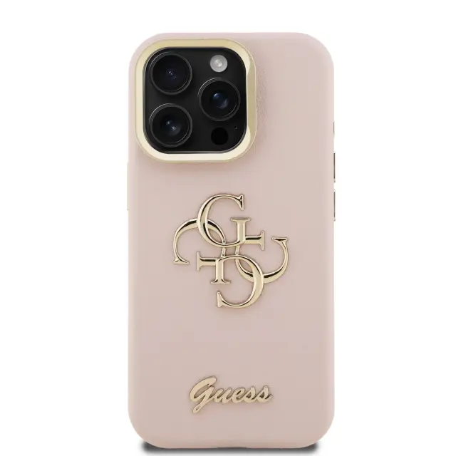 Guess PU Grained 4G Logo Stand Camera Frame Case for iPhone 13 Brown