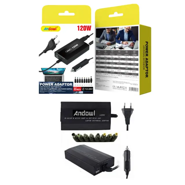Andowl Universal Φορτιστής Laptop 120W 24V με Αποσπώμενο Καλώδιο Τροφοδοσίας και με σετ βυσμάτων Q-A23 - Power Adaptor 075926