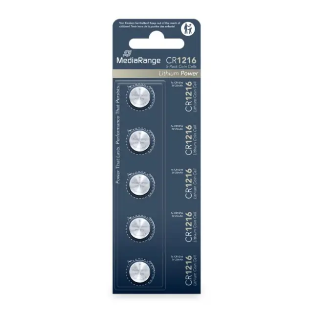 MediaRange Lithium Coin Cells CR1216|3V Pack 5 (MRBAT133)