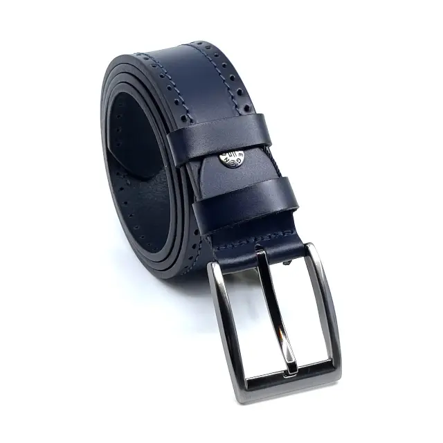 Μπλε Δερμάτινη Ζώνη Full Grain 4 cm - 135cm 3