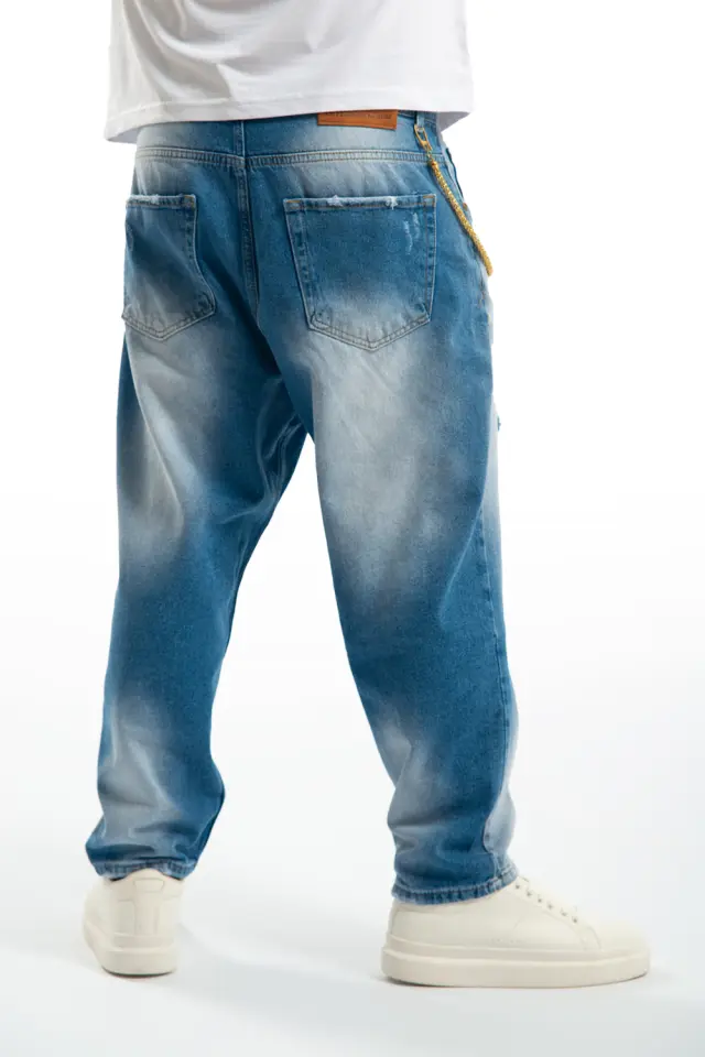 Παντελόνι Jean Baggy με Φθορές + Διακοσμητική Αλυσίδα Μπλέ 2