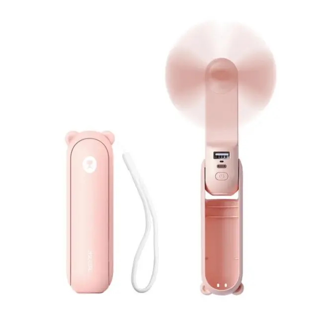 Jisulife Handheld Fan Life8 Portable USB Fan with Power Bank Function 2000mAh & Flashlight Pink