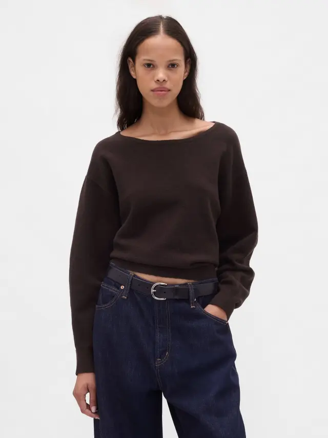 CashSoft Ελαστικό με Lantern-Μανίκι Κοντό Πουλόβερ Terra brown heather - XL