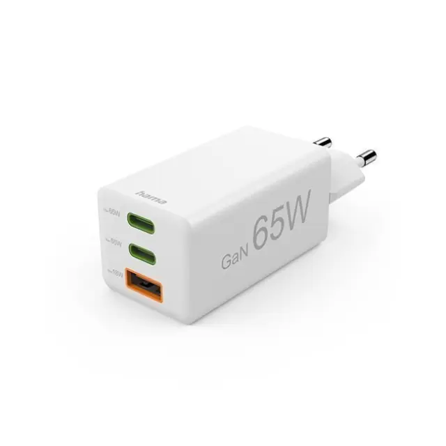 Hama Φορτιστής GaN 2x USB-C 1x USB-A 65W White (00201996)