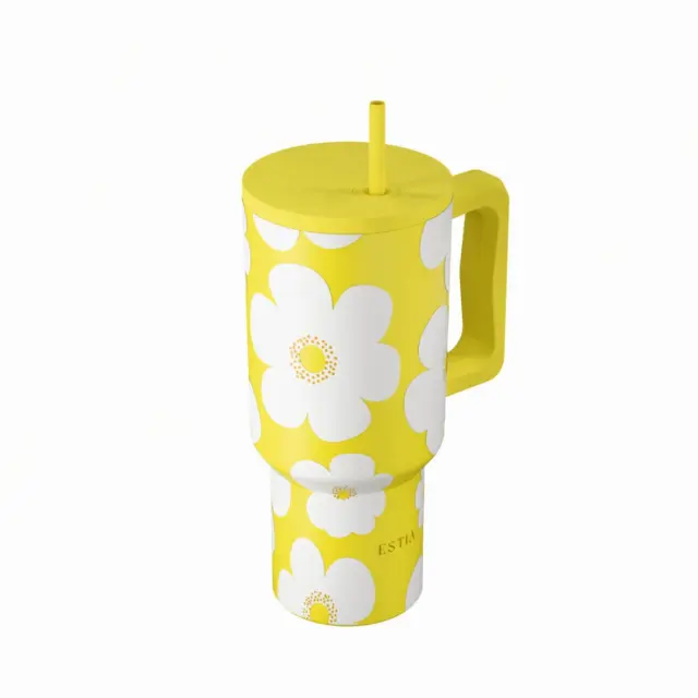 Estia Θερμός Straw Tumbler Xl Save The Aegean 900Ml Yellow Daisy 2