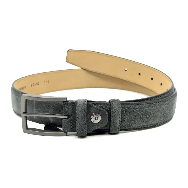 Γκρι Ανθρακί Δερμάτινη Ζώνη Nubuck Suede 3,5 cm - 110cm