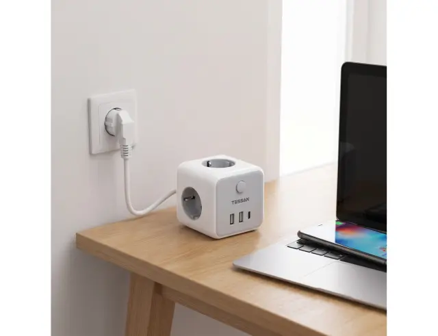 Πολύπριζο Tessan 6-σε-1 Powercube Strip (TS-301-C) - 3xSchuko, 2xUSB, Type-C, καλώδιο 2mTS-301-C