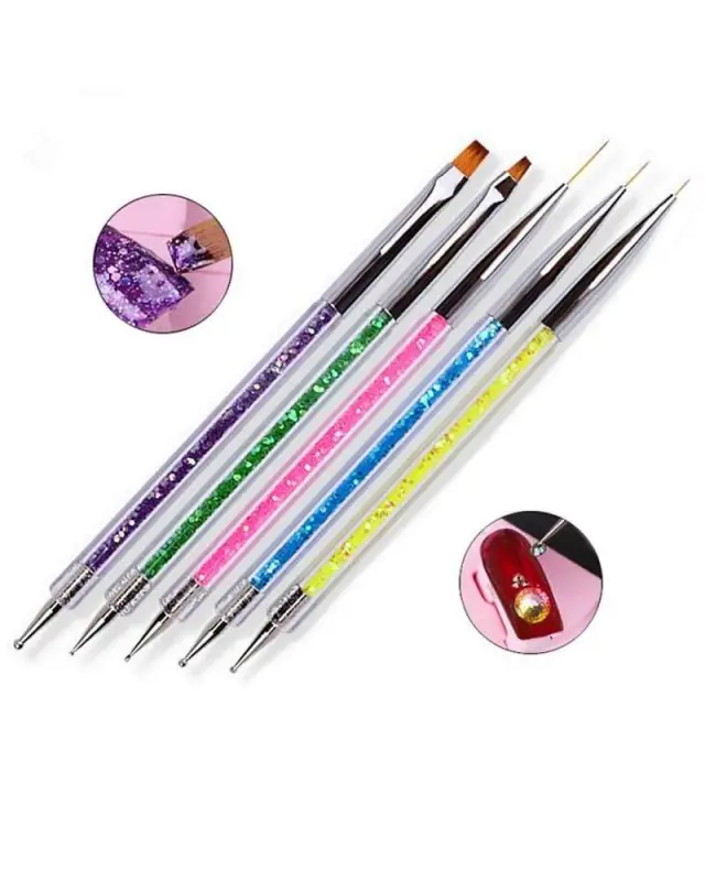 Σετ πινέλα νυχιών 2 όψεων nail art Gel και dotting - 5 τμχ