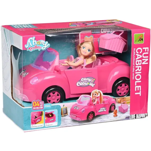 Fun Cabriolet – Ροζ Καμπριολέ με Κούκλα + Αξεσουάρ Πικνίκ | 4τμχ
