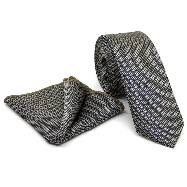 Γραβάτα Microfiber σε Μπλε Μοτίβο Σετ με Μαντηλάκι