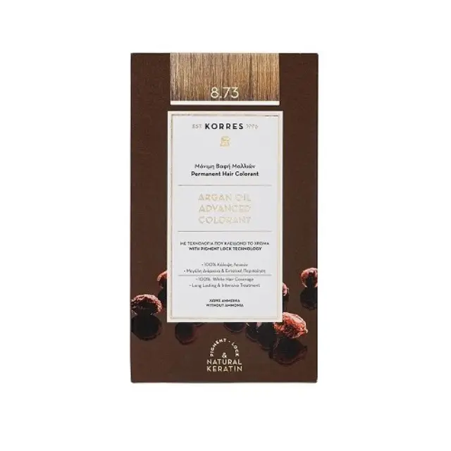Korres Argan Oil Advanced Colorant Βαφή Μαλλιών Χωρίς Αμμωνία 8.73 Χρυσή Καραμέλα 50ml